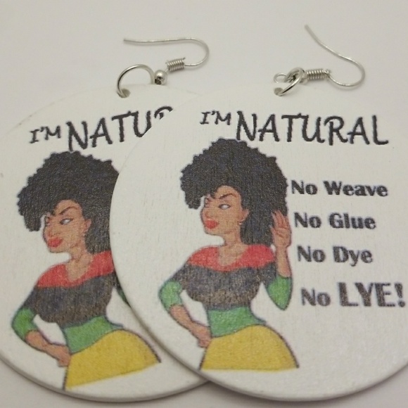 I'm natural wooden earrings white - Picture 2 of 3